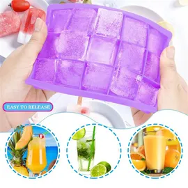 Intirilife 2x Eiswürfelformen in LILA - 2er Set à 15 Fächer Eiswürfel Silikonformen mit Deckel - 18 x 13 x 2.5