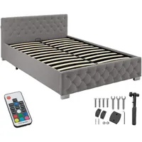 Tectake tectake® Polsterbett, in Samtoptik mit Steppmuster, inklusive hochklappbarem Lattenrost, großer Stauraum