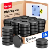 Gauder Magnete für Magnettafel - Starke Tafelmagnete für Whiteboard, Pinnwand, Kühlschrank & Büro - Runde, Schwarze Kühlschrankmagnete mit hoher Haftkraft (62 Stück - 18 x 5 mm)
