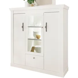 furn.design Highboard, Weiß, Holzwerkstoff, Nachbildung,Pinie, 8 Fächer, 141x146x45 cm, Wohnzimmer, Kommoden & Sideboards, Highboards