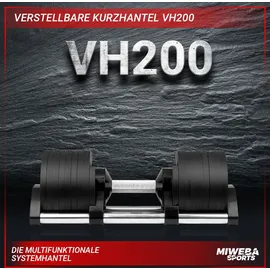 MIWEBA Sports verstellbare Kurzhantel VH200, Stahl, 2-28 kg, Hantelstange mit Profil, Halte-Gestell (28 kg)