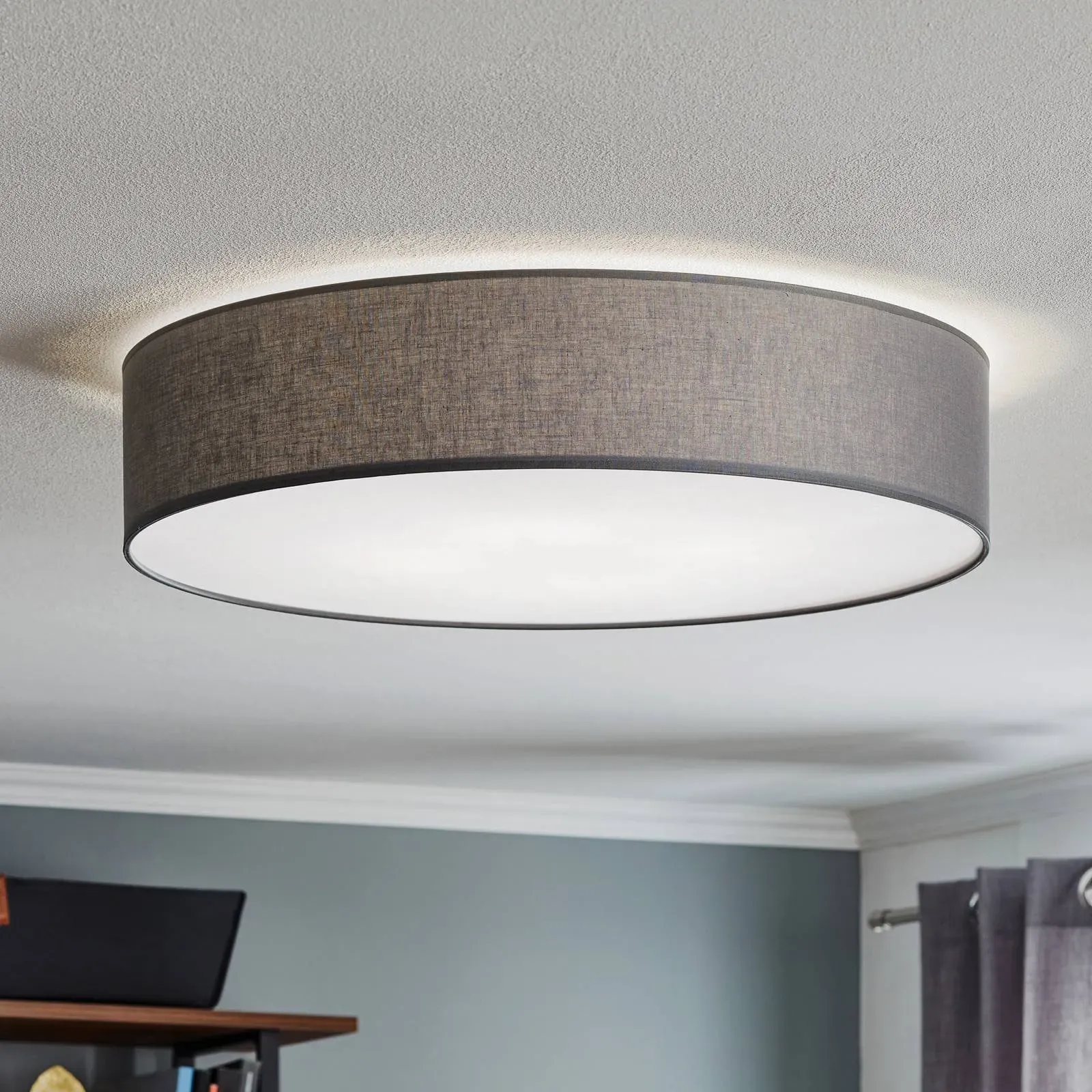 Deckenlampe Rondo TK Lighting, dimmbar, alu / grau / zink, für Schlafzimmer, Textil / Stoff / Seide, Modern, Deckenlampe - 60 cm - 60 cm - 13 cm