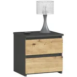 Akord Nachtschrank, Grau, Eiche Artisan, Nachbildung, 2 Schubladen, Rechteckig,Rechteckig, 40x40x35 cm, Schlafzimmer, Nachttische