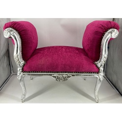 Casa Padrino Barock Schemel Lila / Silber - Handgefertigter Antik Stil Hocker - Barockstil Hocker - Barock Wohnzimmer Möbel