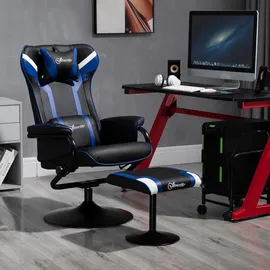 Vinsetto Relaxsessel mit Hocker, Fernsehsessel, Spiel-Stil, Gamingstuhl mit Liegefunktion, 130° neigbar, für Videoraum, Freizeitraum, Dunkelblau+Schwarz, 67 x 82,5 x 103 cm Wohnzimmer, Sessel, Relaxsessel