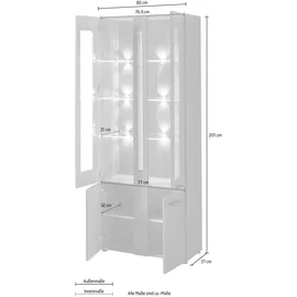 Innostyle Stella Trading LOFT-TWO Große Vitrine in Artisan-Eiche Optik, graphit - Softclose Glasvitrine inkl. LED-Beleuchtung - 80 x 201 x 37 cm (B/H/T)