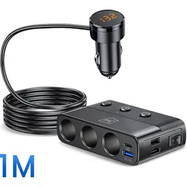 3M 3mk Auto Ladegerät 7-in-1 3x Zigarettenbuchse 10A PD 120WTM QC PPS UCB-C USB-A Autoladegerät 7 Geräte - Schwarz
