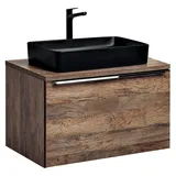 Lomadox Badmöbel Waschtisch Unterschrank Set 80cm Mit Keramikbecken Puebla-56 in Vintage Oak, B/h/t Ca. 80,4/59,5/46 Cm