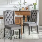 Samt Esszimmerstühle 2er Set Mit Eichenbeinen, Knopf, Chromklopfer Und Nagelkopfbesatz Schlafzimmerstuhl Küchenstuhl Wohnzimmer Lounge Freizeitstuhl, Grau