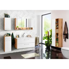 WELLTIME Soria Hochschrank 30 x 185 x 35 cm Weiß Metall/MDF/Spanplatte/Massivholz