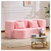 BBWL Sofa Futon klappbar 180cm 2 Sitzer bodennah Sofa Bett faltbar montagefrei, Schlafsofa Schaumstoff Microfaser bequem für Wohnzimmer Gästezimmer rosa