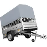 Einachsanhänger auf Federn 200x125 UNITRAILER GARDEN 201/R KIPP mit Gitterwänden, H-800-Rahmen und grauer Plane