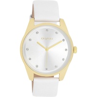 OOZOO Quarzuhr Oozoo Damen Armbanduhr Timepieces Analog, Damenuhr rund, mittel (ca. 38mm) Lederarmband, Fashion-Style weiß