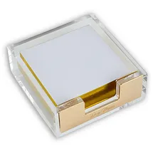 Dany Marcus Elegante Acrylglas-Zettelbox mit Goldakzenten, Notizzettelhalter + Ein Notizblock
