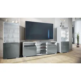 Vladon Wohnwand, Grau, Holzwerkstoff, 286x122.5x35 cm, Wohnzimmer, Wohnwände, Wohnwand-Sets