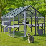 Wiltec Freilaufgehege Katzen 280x187x187cm Katzenfreigehege Holz, Außengehege Verschiedene Ebenen, Katzengehege für Garten, Balkon
