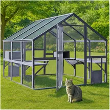Wiltec Freilaufgehege Katzen 280x187x187cm Katzenfreigehege Holz, Außengehege Verschiedene Ebenen, Katzengehege für Garten, Balkon