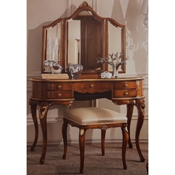 Casa Padrino Luxus Barock Schlafzimmer Set Dunkelbraun / Gold - 1 Barock Schminkkommode & 1 Barock Spiegel & 1 Barock Hocker - Barock Schlafzimmer & Hotel Möbel - Luxus Qualität - Made in Italy