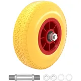 Wiltec Pannensicheres PU Rad 3.00-4 75 x 260 mm 105 kg, Polyurethan Vollgummi Schubkarren Komplettrad mit Steckachse, Schubkarrenrad pannensicher