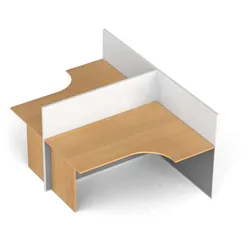 Tischtrennwand-Set mit ergonomischem Tisch PRIMO, T-Form, magnetisch, 2 Plätze, Buche