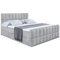 ALTDECOR Boxspringbett MIAMI-Z, Polsterbett mit Kopfteil, Bettkasten, Fußteil - Mittelfest (H3) Matratze - 180x200 - Hellgrau Samt