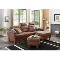 Ecksofa HOME AFFAIRE "Palmera L-Form" Sofas Gr. B/H/T: 244cm x 89cm x 163cm, Luxus-Microfaser Lederoptik, Recamiere rechts, ohne Bettfunktion-ohne Bettkasten, braun (haselnuss) Federkern, wahlweise mit Bettfunktion und mitohne Bettkasten