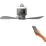 Deckenventilator Akku mit Beleuchtung Camping, 12000mAh Aufladbar Deckenventilator mit Licht und Fernbedienung, 4 Stufen, 2/4/8H Timer, leiser Deckenventilator für Outdoor Außenbereich, Pavillon Terra
