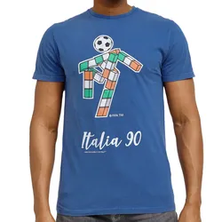RE:COVERED X FIFA Worldcup 1990 Herren T-Shirt mit großem Maskottchen-Print Baumwoll-Shirt Kurzarm-Shirt PCFFA136 Blau - S