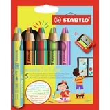 Stabilo woody 3in1 Duo Wachsmalstift sortiert, 5er-Pack, Anspitzer (EO882-05-2)