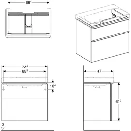Geberit Waschtischunterschrank 2 Schubladen 73,4 x 61,7 x 47 cm Grau