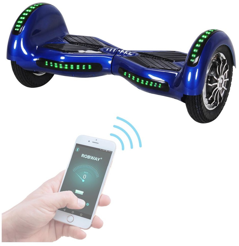 ROBWAY W3 - Hoverboard für Erwachsene & Kinder - 10 Zoll - 800 Watt - 15,00 km/h - Self-Balance-Scooter -Bluetooth - App (Blau)