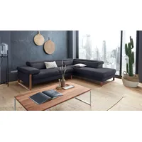 Ecksofa W.SCHILLIG "finn, Designsofa mit tollem Sitzkomfort, bequem, L-Form", grau (antracite s37), B:281cm H:71cm T:230cm, Flachgewebe S22 (100% Polyester);Stoff S37 (100% Polyester);Longlife Xtra-Leder Z59: Glattleder mit modischer Prägung. Hautstärke 0, 9 - 1, 1 mm, Sofas, Ecksofa, German Design Award 2016, Fußgestell Nussbaum natur, Breite 281 cm