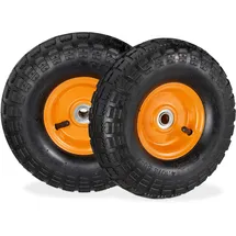 Relaxdays Sackkarrenrad 2er Set, 4.10 3.50-4, luftbereift, Stahlfelge, 136 kg, Schubkarrenrad, Ersatzrad, schwarz/orange