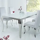 Eleganter Esstisch MODERN BAROCK 180cm weiß Edelstahl Opalglas Tischplatte