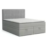 Deine Möbel 24 Boxspringbett DAGA Boxbett Polsterbett Komplettbett Bett mit einer Matratze H4 (Taschenfederkernmatratzen 7 Zonen H4 Grau Hellgrau Schwarz Anthrazit Beige Samt Velour, 3-St., Taschen-federkernmatratze 7 Zonen H4 PREMIUM Bett), inkl Topper, Bettkasten 120x200 140x200 160x200 180x200 200x200 grau|silberfarben
