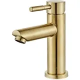 Tonchean - Wasserhahn, Waschtischarmatur, Badezimmer, elegantes modernes Design, Wasserhahn aus gebürstetem Goldmessing, Spüle, Warm- und