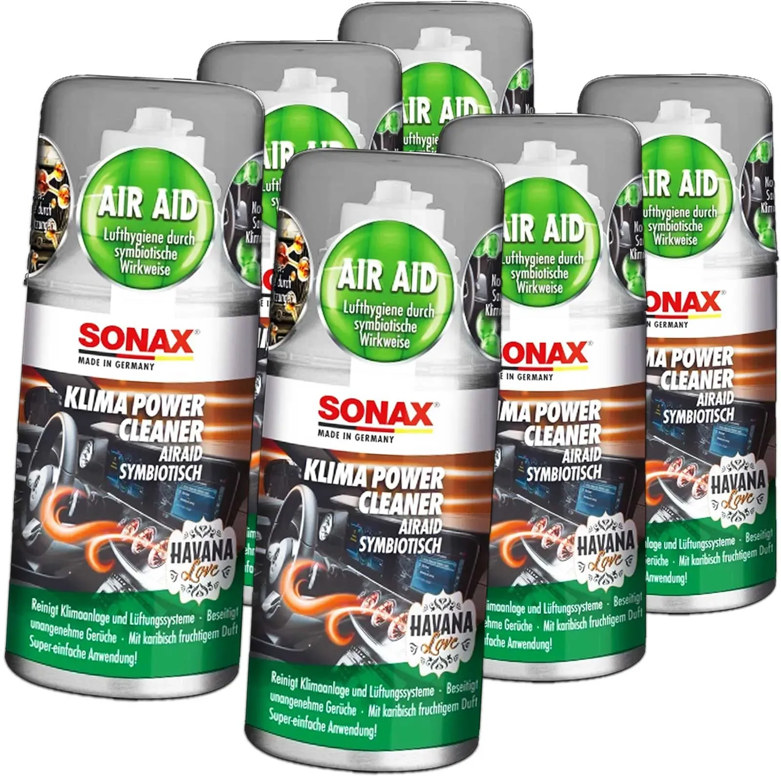 6x100ml Sonax Green Lemon 03238000 Klimapowercleaner Klimareiniger Desinfektion: