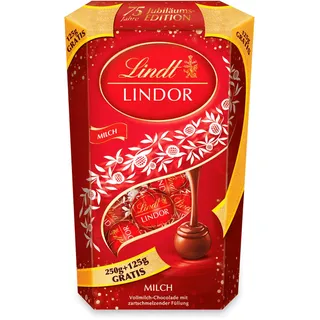 Lindt Schokolade LINDOR Kugeln Milch | 375g Cornet | Vollmilch-Schokolade mit zartschmelzender Füllung | Pralinen-Geschenk | Schokoladen-Geschenk | LINDOR 75 Jahre Jubiläums-Edition