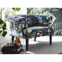 Atlantic Home Collection Sessel Charlie Samtvelours 86 x 70 x 74 cm Petrol/Bunt mit Wellenunterfederung