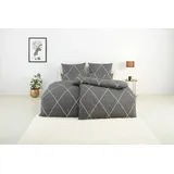 LEONIQUE Bettwäsche "Belle", grau (grau, creme), B/L: 135cm x 200cm, 1 Stk., 1 Stk., Renforcé, B/L: 80cm x 80cm, 2 Stk., Renforcé, Obermaterial: 100% Baumwolle, Bettwäsche, Bettwäsche, Renforcé Qualität, Reißverschluss