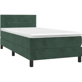 vidaXL Boxspringbett mit Matratze & LED Dunkelgrün 90x190 cm Samt