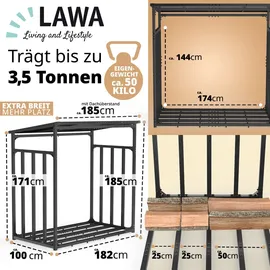 lawa living and lifestyle Kaminholzregal Metall verzinkt 185 x 105 x 185 cm mit Dach anthrazit