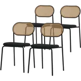 ML-Design Esszimmerstühle 4er Set, Schwarz, Küchenstuhl mit Rattan Rückenlehne, Gepolsterte Stühle mit gebogener Netzrücke, Rattanstuhl mit Stahlbeinen, Polsterstühle Akzentstühle für Esszimmer Küche