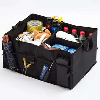 Tubibu Kofferraum-Organizer mit Deckel stabil & rutschfest - Faltbare Auto Kofferraumtasche groß - Kofferraumbox, Kofferraumorganizer Box Kofferraumorganizer, schwarz, mit mehreren Fächern (1)