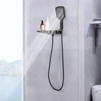 Messing Duschsystem mit Digitalanzeige 3 Modi Wasserfall Armatur Duschset (grau)