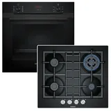 Siemens Herdset SIEMENS Backofen Hydrolyse Teleskopauszug + Gas-Kochfeld FlameSelect autark 60 cm
