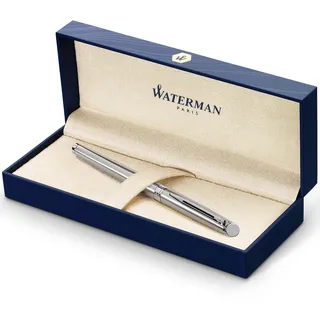 Waterman Hémisphère Tintenroller | Edelstahl mit Chromzierteile | feine Spitze | Schwarze Tinte | Geschenkbox