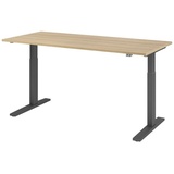 Hammerbacher elektrisch höhenverstellbarer Schreibtisch eiche rechteckig, C-Fuß-Gestell grau 180,0 x 80,0 cm