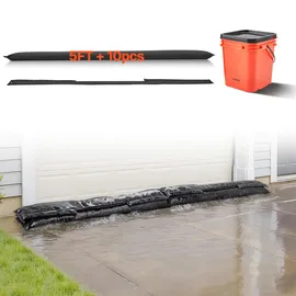 Vevor Sandsäcke (sandfrei) 10-tlg. (153 x 21 cm) Hochwasserbarriere Hochwasserschutz, Überschwemmungsschutzsäcke für Haus Tür Keller Garage Hochwassersäcke inkl. Eimer