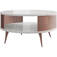 Mirjan24 Couchtisch, Weiß, Bronze, 1 Fächer, Rund, 75x44x75 cm,